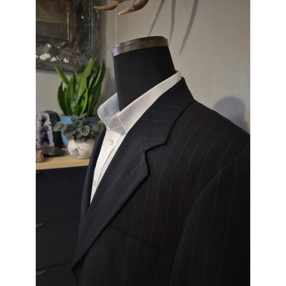Brooks Brothers Mens Sport Coat 41L Midnight Blue Pinstripe Wool 2 Button Blazer
